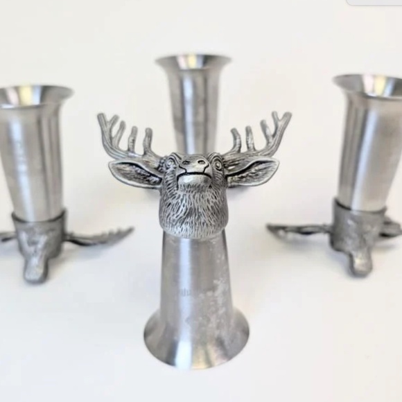 🦌 Vintage Jägermeister Stag Head Pewter Shot Glasses / Shooters - Set of 4 🦌 - Picture 5 of 8